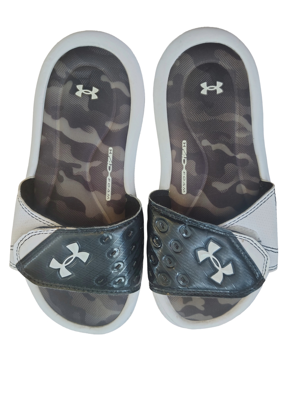 Under Armour Kids Black & White Camouflage Slide Sandals Size 13